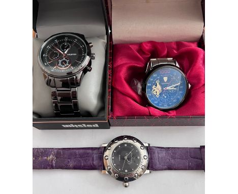 Three wristwatches to include a boxed Unlisted, a Tevise 1000 chronograph in red crocodile style box and a Andre Francois.Tev