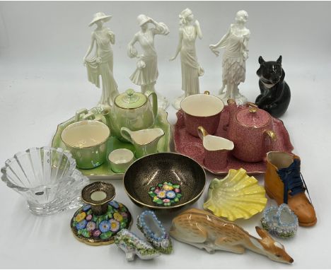 An assortment of ceramics: Tuscan china 'Plant' pattern candlestick and bowl, four Royal Worcester, The 1920's Vogue Collecti