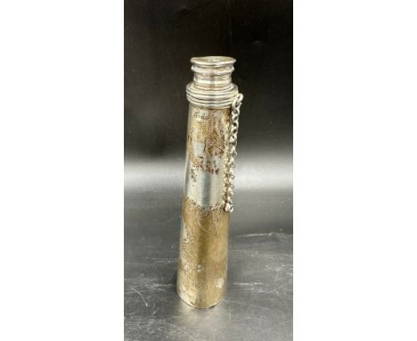 A hallmarked Birmingham silver hunting / hip flask of elongated conical form with a twist-top, 17cm. Other marks rubbed. 119g
