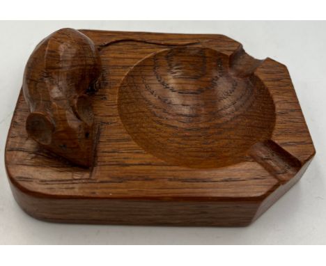 A Robert Thompson of Kilburn, Mouseman ashtray with carved signature mouse. 10cm x 7.5cm. 