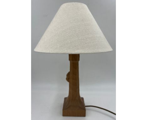 Robert 'Mouseman' Thompson. An English oak table lamp with an octagonal column on a square base with trademark signature mous