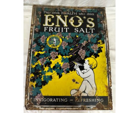An original 'They Drink Health Who Drink Eno's Fruit Salt' enamel advertising sign. Measuring 71 x 51cm.