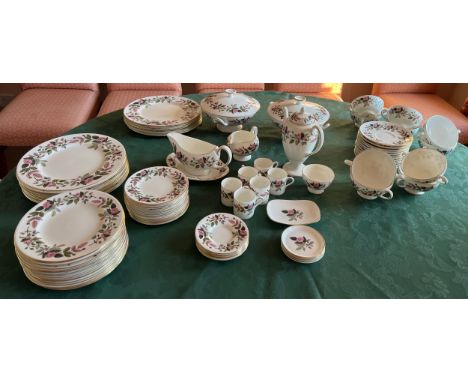 A large quantity of Wedgwood Hathaway Rose coffee and dinner service comprising: coffee pot, 6 coffee cans, 6 x coffee saucer