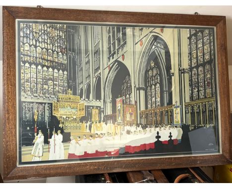 Fred Taylor (1875-1963) A very large colour lithograph of York Minster Interior. Image 79 x 119cm. 