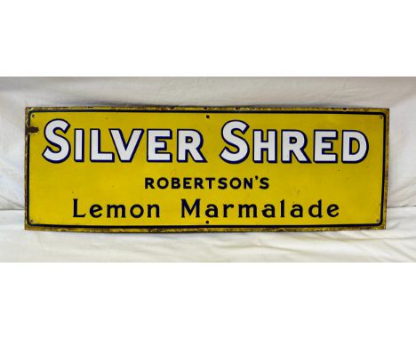 An original enamel advertising sign 'Robertson's Silver Shred Lemon Marmalade' measuring 25.5 x 76cm.