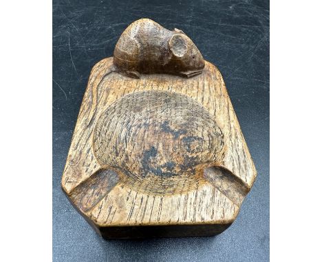 Robert Thompson 'Mouseman' Oak ashtray tail to left 10cm x 7cm. 