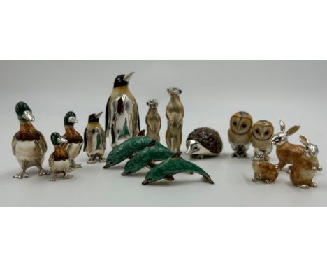 Saturno Sterling Silver and Enamel Ornaments.  Made in Italy. 2 x Penguin 7cm and 4cm;  2 x Barn Owls 4cm and 3.5cm; 3 x Mall