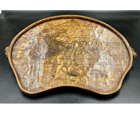 Robert Thompson 'Mouseman'- adzed oak kidney shaped tea tray with carved mouse signature handles.  47 x 30cm. 