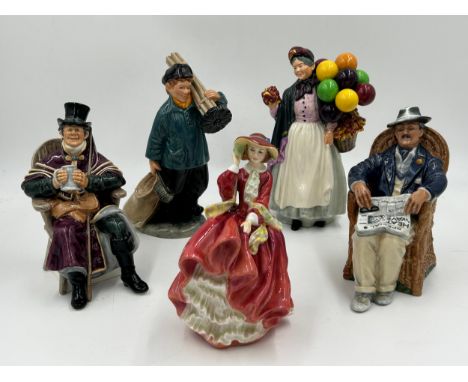 A Collection of 5 Royal Doulton figurines to include 'The Coachman' HN 2282, 'Taking Things Easy' HN 2677, 'Master Sweep HN 2