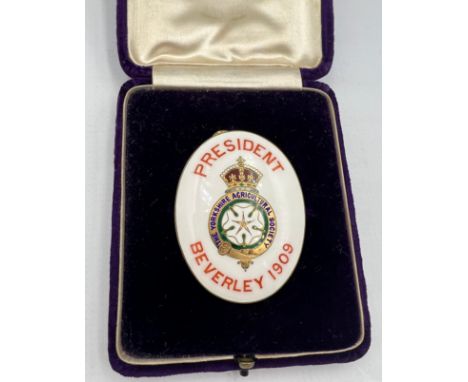 A silver gilt and enamel president’s brooch for The Yorkshire Agricultural Society which preceded the Great Yorkshire Show. B