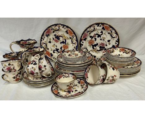 A collection of Mason Mandalay pattern ware  comprising 3 graduating jugs, 6 x breakfast cups and saucers, sugar, 6 x tea pla