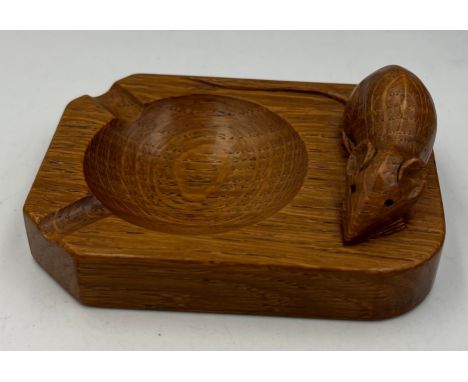 A Robert Thompson of Kilburn, Mouseman ashtray with signature mouse. 10cm x 7.5cm. 