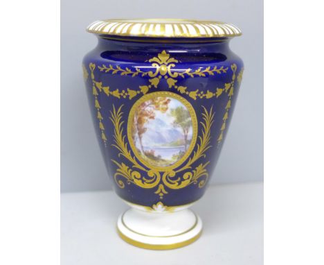 A Royal Crown Derby hand painted miniature vase, signed W.E.J. Dean, 9cm