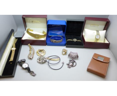 A collection of lady's wristwatches including Rotary and Seiko, also some costume jewellery