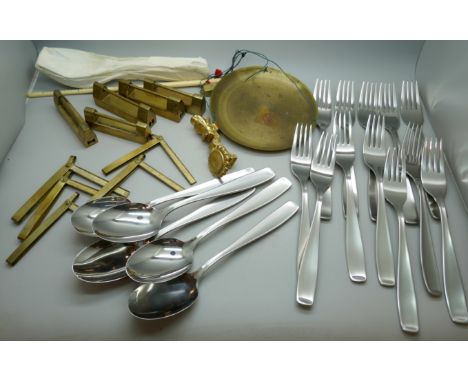 Chinese brass locks, a set of scales and a collection of flatware marked ‘WMF, Cromargan, Germany’ and also personalised