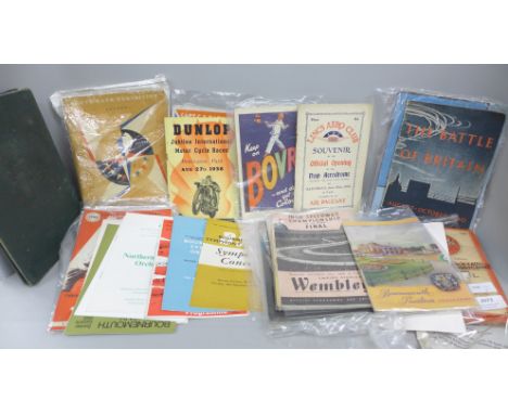 A collection of ephemera, programmes including 1930s Cadwell Park motor racing, 1930s Grimsby &amp; Cleethorpes Grass Track x