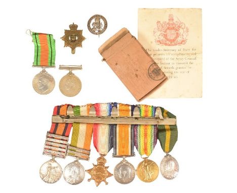 A Boer War and WWI First World War medal group comprising Queen's South Africa Medal 3055 Pte G Newton 33rd Company, 11th Imp
