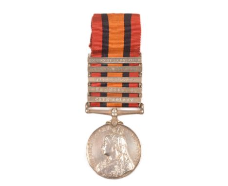 An original Boer War period Queens South Africa medal with x5 clasps awarded to one 57702 Gnr J Phillips of the 8th Battalion