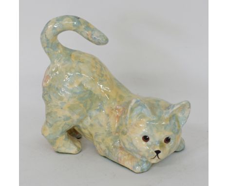 A Quimper ceramic figurine of a cat, W19cm, mint condition, late 20th century. Provenance: N &amp; L Karantokis Estate.
