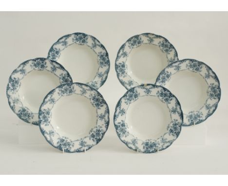 Collection of six English Bishop &amp; Stonier BEXLEY pattern porcelain dinner plates, with transfer print floral decoration.