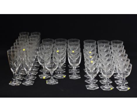 A collection of vintage Rosenthal etched crystal stemmed wine glasses, on a hexagonal foot. The Champagne flutes H17,5cm, (12