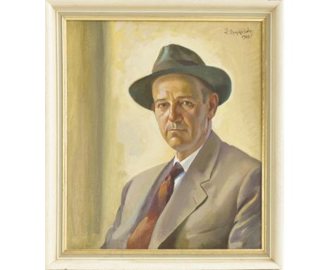 →Solomos Frangoulides (1902-1981), portrait of Achilleas Papadopoulos, oil on canvas, 58x49cm, signed and dated 1966. Provena