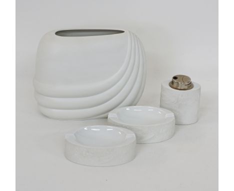 A collection of vintage Rosenthal white bisque porcelain ornaments, comprising of a vase H18cm designed by Danish artist Uta 