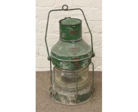 A painted and galvanized metal ships hand lantern marked Anchor and Meteorite.