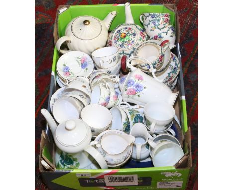A box of mixed china to include Paragon part teaset, Royal Cauldon part teaset and Colclough part teaset along with West Germ