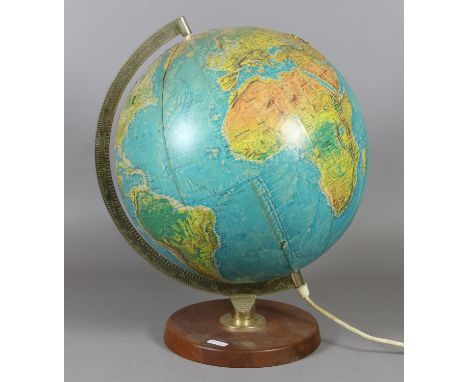 An illuminating globe on stand.