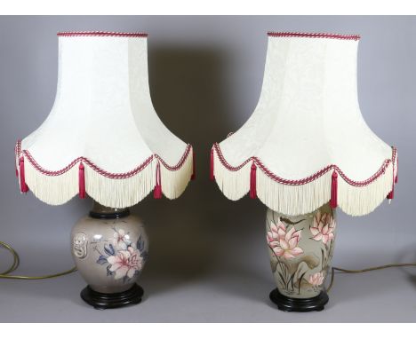 Two ceramic tablelamps with floral decoration.