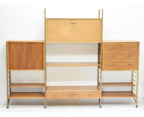 Robert Heal for Staples - 'Ladderax' teak modular shelving system, comprising cabinet with sliding doors, fall-front cabinet,