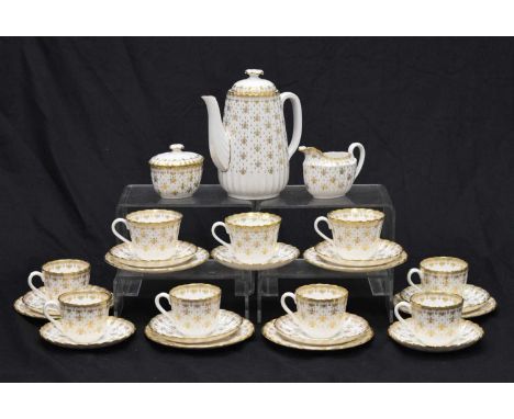 20th century Spode Fleur de Lys (gold) part tea and coffee set, comprising coffee pot, cream jug, sugar basin, eight saucers,