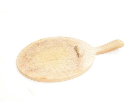 Workshop of Robert 'Mouseman' Thompson - English oak oval cheese board with carved mouse signature, 37cm long