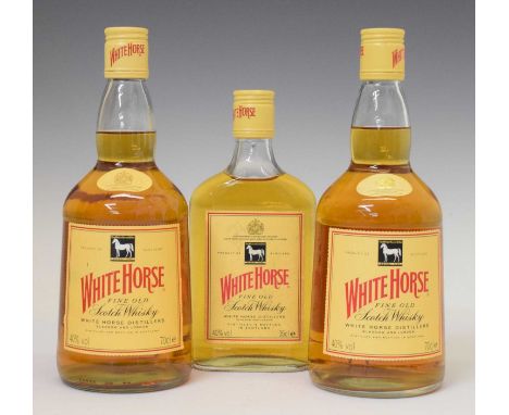 White Horse Fine Old Scotch Whisky, 2 bottles, and a half bottle