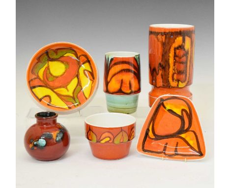 Collection of 1970s Poole pottery Delphis ware by Carol Cutler and others, and a c.1990s Poole vase, 22cm high and smaller (6