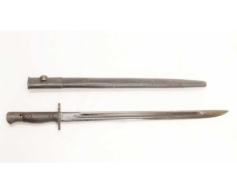 First World War 1907 pattern rifle bayonet with 43cm blade with stamped numbers and broad arrows, pommel numbered 479, within