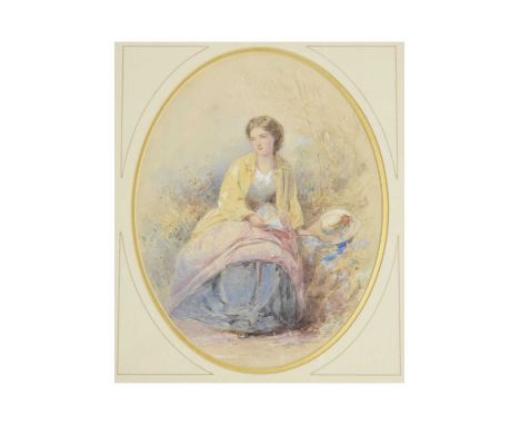 Ethel Slade King - Oval watercolour - 'Portrait Study of a Young Lady', 29cm x 20.5cm, gilt framed