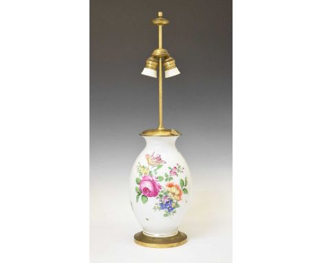 Vienna porcelain table lamp having floral decoration, 35.5cm high (ex.fitting)