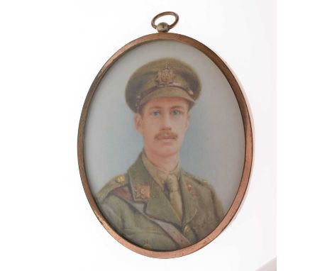 English School First World War oval portrait miniature of a Royal Army Service Corps officer in uniform, painted on ivory, ve