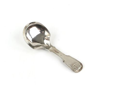 Fiddle and shell pattern silver caddy spoon by George Unite, Birmingham 1848