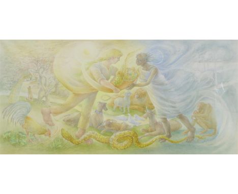 § Betty Swanwick R.A. (1915-1989), 'The Peaceable Kingdom', fantasy pastoral scene (1986). Watercolour and pencil on paper. S