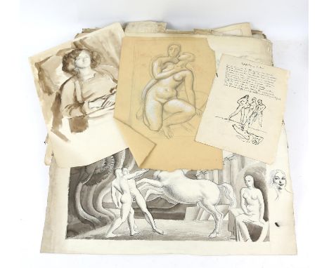 § Lionel Ellis (1903-1988)   A large folder containing drawings, sketches and watercolours with associated ephemera. Lionel E