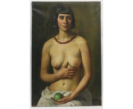 § Lionel Ellis.(1903-1988),  Portrait of a Nude with an apple.  Oil. 91 x 61cm. Lionel Ellis ARCA (1903-1988) was an importan