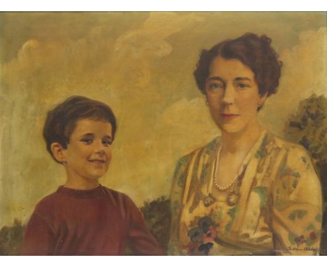 Salomon van Abbe (Dutch/British, 1883-1955). Portrait of grandmother and grandson. Oil on canvas. Signed and dated 1947. Anno