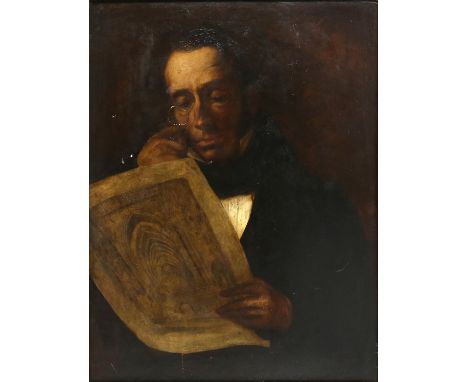 William Etty (British, 1787-1849). Portrait of John Sydney Taylor, oil on board, 1842, 76 x 54 cm. Taylor can be seen holding