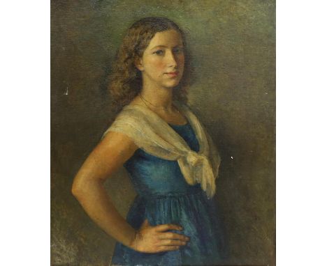 § Lionel Ellis, (1903-1988).  Portrait of a Standing Woman, half length.  Oil on canvas 1929, signed and dated lower right. 9