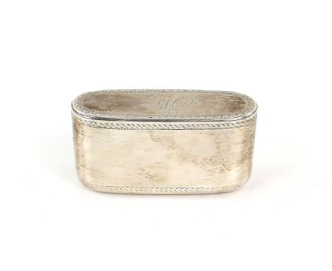 George III rectangular silver box with rounded corners, by George Cowles,  London 1781, patterned borders, 7.5 cms., 60 grms,