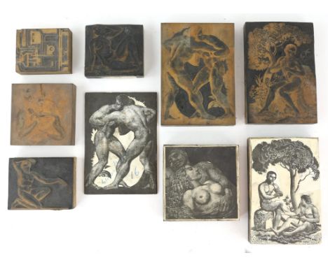 § Lionel Ellis (1903-1988). A quantity of small carved woodblocks including The Arcadian, Shepherd and Castor. Approximately 