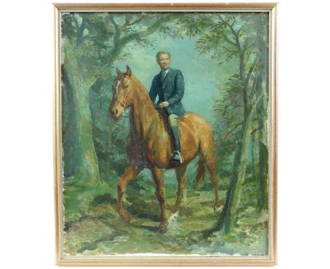 § Lionel Ellis. (1903-1988)  A Rider on Horseback. Oil on board, unsigned. 32 x 38cm. Lionel Ellis ARCA (1903-1988) was an im